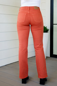 Autumn Mid Rise Slim Bootcut Jeans in Terracotta