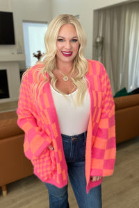 Noticed in Neon Checkered Cardigan in Pink and Orange