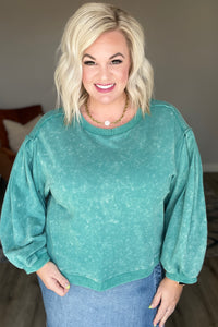 Tied Up In Cuteness Mineral Wash Sweater in Teal