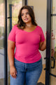 Everyday Scoop Neck Short Sleeve Top in Fuchsia