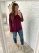 Long Sleeve Knit Top With Pocket In Burgundy