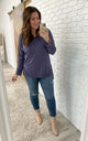 Long Sleeve Knit Top With Pocket In Denim Blue