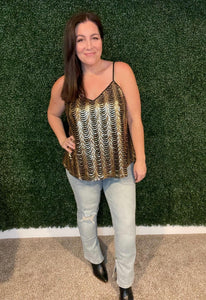 Stayin' Alive V-Neck Sequin Tank in Gold