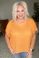 Round Neck Cuffed Sleeve Top in Neon Orange