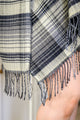 Plaid Fringe Trimmed Open Poncho in Black