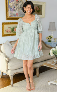 Spotting Fairies Puff Sleeve Dress in Sage