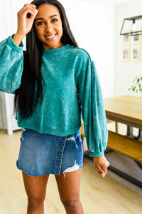 Tied Up In Cuteness Mineral Wash Sweater in Teal