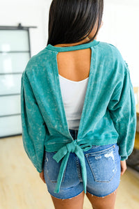 Tied Up In Cuteness Mineral Wash Sweater in Teal